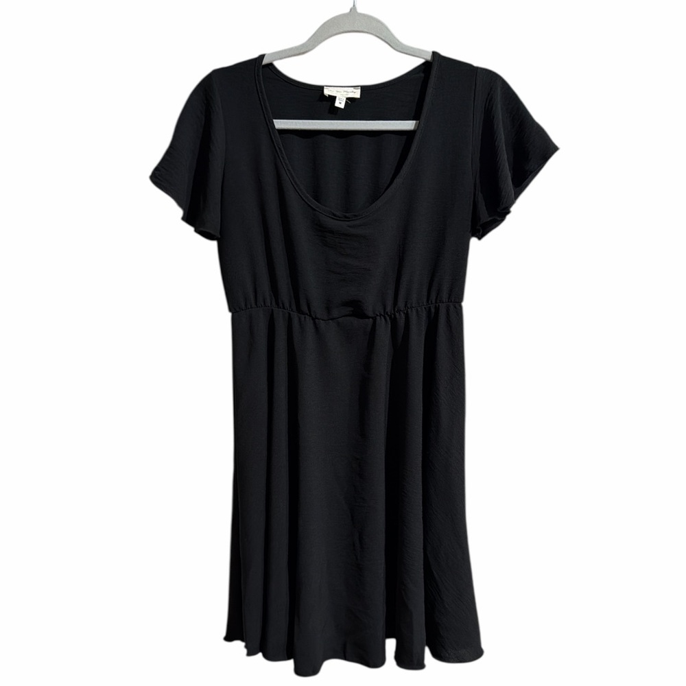 See You Monday Women Medium Pullover Midi Black Crewneck Fit Flare Sleeves Dress